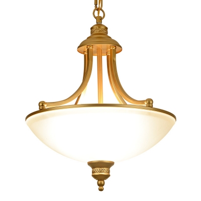 Ivory Glass Bowl Ceiling Chandelier Traditional 3 Lights Bedroom Suspension Pendant in Black/Gold