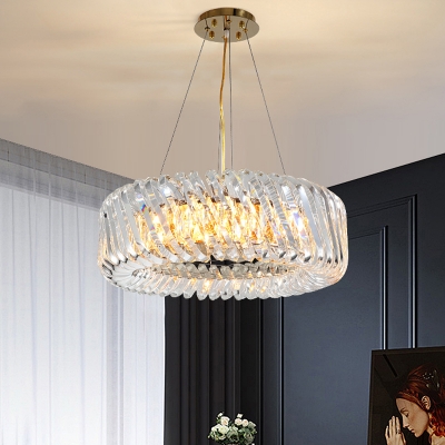 K9 Crystal Round Pendant Light Kit Minimalist 4/8/12 Bulbs Living Room Chandelier Lighting in Gold