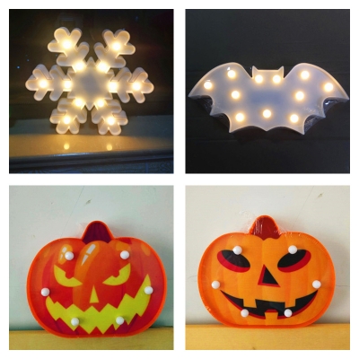 Kid Pumpkin/Snowflake/Bat Mini Night Light Plastic Bedroom LED Wall Night Lamp in Orange/White/Ivory for Halloween