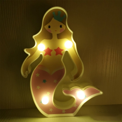 Mermaid/Angel/High-Heel Shoe Night Lamp Kids Plastic Red/Pink/Blue Battery Powered LED Wall Night Lamp for Girls Bedroom