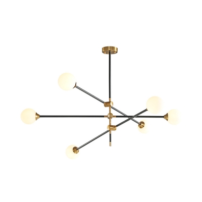 Metal Linear Chandelier Postmodern 2/4/6-Head Black and Gold Hanging Light with Ball Cream/Amber/Twist Glass Shade