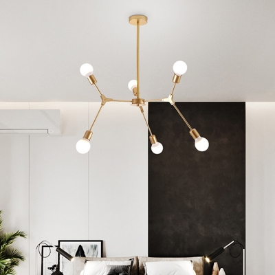 Molecule Adjustable Ceiling Chandelier Post-Modern Metal 6/9-Bulb Living Room Suspension Light in Black/Gold