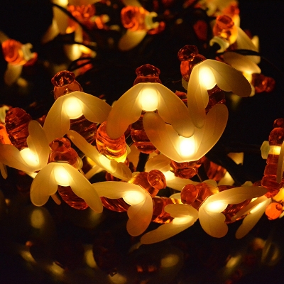 Plastic Honeybee LED Light Strip Kids 20/30/50 Bulbs Orange Solar String Lamp in Warm/Multi-Color Light, 16.4/19.6/32.8ft