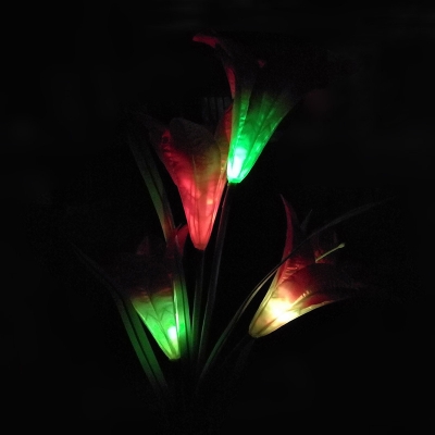 Plastic Lily Flower LED Path Light Rural Red/Purple Solar Stake Lamp for Garden, Pack of 1 Piece