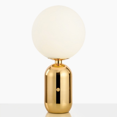 Post-Modern Ball Night Lamp White Glass 1-Light Living Room Small/Large Table Light with Capsule Base in Black/Gold