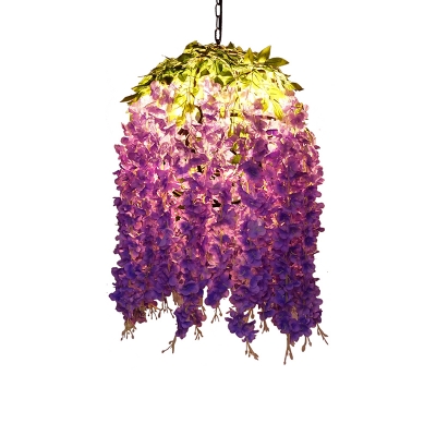 Purple Wisteria Spherical Hanging Lamp Country Style Iron 1 Head Bar Ceiling Pendant, Small/Large