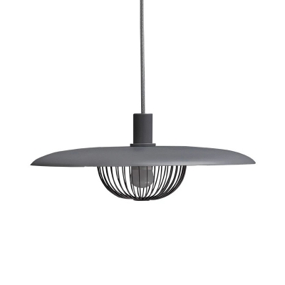 Saucer Metal Pendulum Light Designer 1-Light Grey/Light Wood/Gold Hanging Pendant with Cage Bottom
