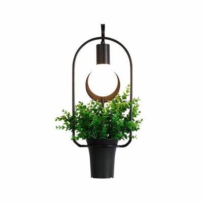 Single Artificial Bonsai Wall Hanging Light Country Black Metal Wall Mount Lamp for Restaurant