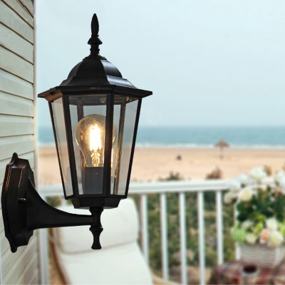 Single Clear Glass Sconce Light Classic Black/Bronze Tapered Porch Wall Mount Lighting Fixture