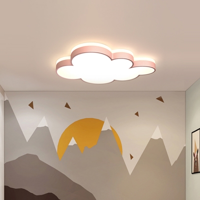 Small/Large Acrylic Cloud Ceiling Fixture Cartoon White/Pink/Blue LED Flush Mounted Light for Child Room