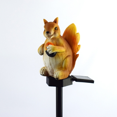 Squirrel Solar Powered Ground Lamp Cartoon Resin LED Brown Stake Light for Patio
