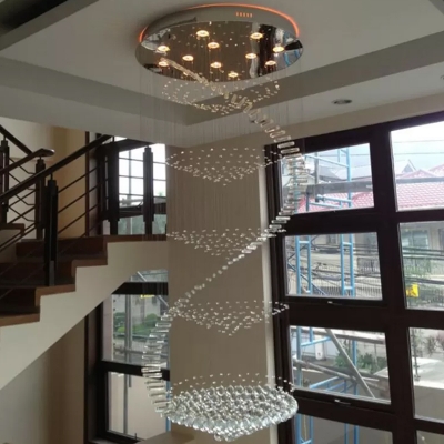 Stainless Steel 9/12-Bulb Flush Light Stylish Modern Crystal Spiral Small/Medium/Large Ceiling Mount Light Fixture