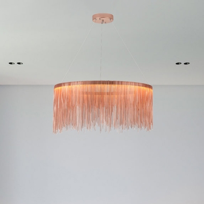 Stylish Modern Tassel Round Pendant Aluminum Chain Living Room LED Small/Large Chandelier in Silver/Rose Gold