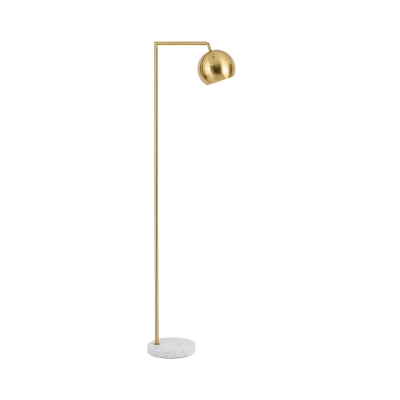 Swivelable Dome Shade Floor Lamp Simple Metal 1 Head Bedroom Floor Light with Right Angle Pole in Brass