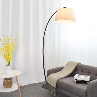 Tapered Fabric Standing Light Minimalist 1 Head Black/White/Yellow Floor Reading Lamp with Curved Arm