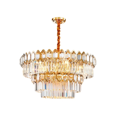 Tiered Round Chandelier Pendant Light Modern Crystal Rectangle 8/17/24-Bulb Gold Ceiling Lamp, 23.5