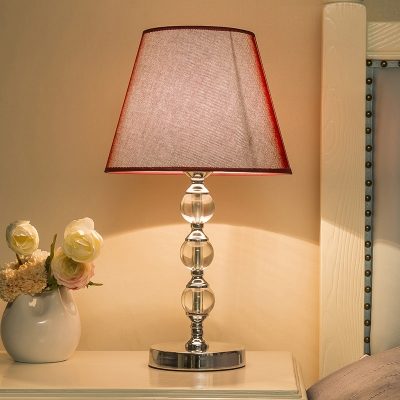 White/Burgundy/Orange Tapered Night Lamp Rustic Fabric 1 Head Small/Large Bedside Table Light with Crystal Column