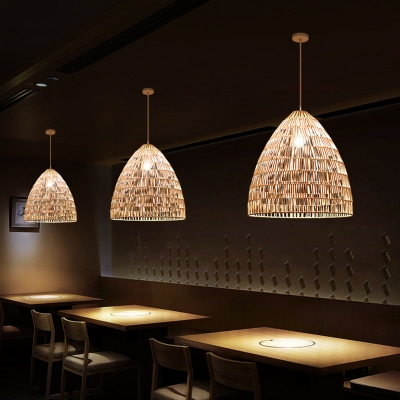 Wood Tapered Pendant Light Kit Modern Single Rattan Suspension Lighting for Dining Room
