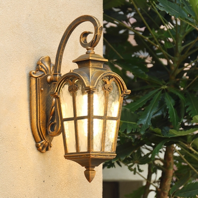 1 Head Ripple Glass Pane Sconce Vintage Black/Bronze Lantern Outdoor Wall Mounted Light, 10