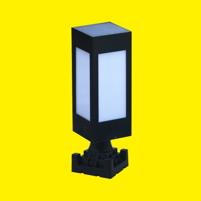 1-Piece Outdoor LED Ground Lamp Minimalist Black Solar Path Lighting with Cuboid Plastic Shade in Warm/White Light