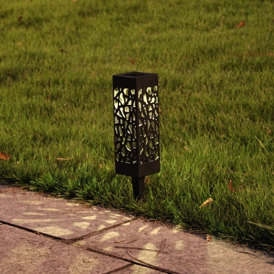 1 Piece Rectangle Garden Solar Stake Light Metal Vintage Hollowed out LED Ground Lamp in Black, Warm/White Light