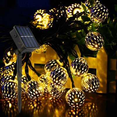16.4/21.3/26.2ft Moroccan Hollowed-out Ball String Lamp Iron 10/20/40-Head Garden Solar LED Festive Light in Black, Warm/White/Multi-Color Light