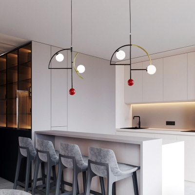 2/7/9-Bulb Kitchen Bar Drop Pendant Designer Black Chandelier Light with Orb White Glass Shade