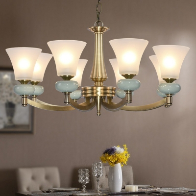 3/24/40-Bulb Chandelier Light Vintage Dining Room Hanging Pendant with Flared Frost Glass Shade in Gold