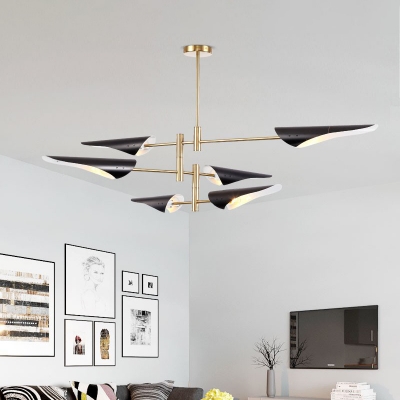 3/4 Tiered Bias-Cut Shade Adjustable Chandelier Postmodern Metal 6/8 Bulbs Black/White-Brass Hanging Light for Living Room