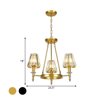 6/8/10 Lights Conical Chandelier Modern Black/Gold Crystal Block Ceiling Suspension Lamp for Bedroom