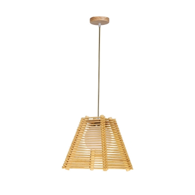 Asia 1 Head Pendant Light Kit Wood Trapezoid/Oval/Bell Shaped Suspension Lamp with Bamboo Shade