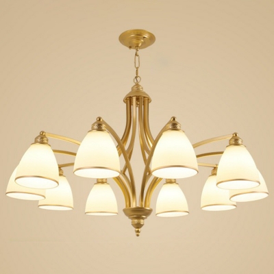 Bell Shaped Living Room Ceiling Pendant Lamp Rustic Cream Glass 6/8/10 Bulbs Black/Gold Chandelier, Up/Down