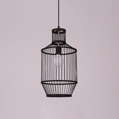 Black Bottle/Jar/Cone Pendant Lamp Asian Single-Bulb Bamboo Ceiling Hang Light for Dining Room