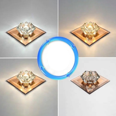 Black/Tan Gemstone Ceiling Lighting Simplicity Crystal LED Flush Mounted Light in Warm/White Light/Third Gear, 5.5