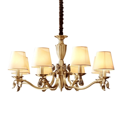 Brass 3/6/10 Bulbs Ceiling Chandelier Countryside Fabric Cone Shade Pendant Light Fixture