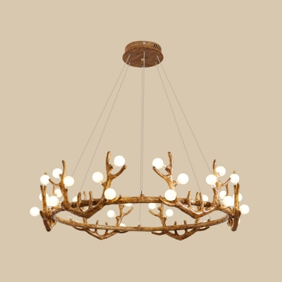 Brown Tree Branch Chandelier Countryside Opal Glass 18/24/30-Bulb Living Room Hanging Pendant Light