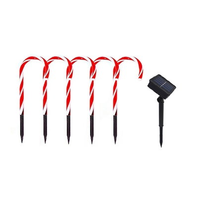 Christmas Crutch Solar Path Light Art Deco Plastic Outdoor LED Stake Lamp in Red, Pack of 1/2/5