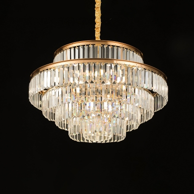Circular Hanging Light Fixture Postmodern Luxe Crystal Prism 14/20/22-Head Gold Chandelier Pendant, 21.5