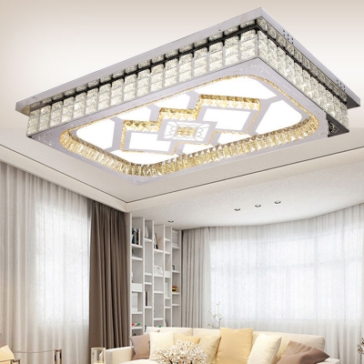 Clear Crystal Rectangular Ceiling Flush Modernism Chrome LED Flush-Mount Light Fixture with Acrylic Diffuser