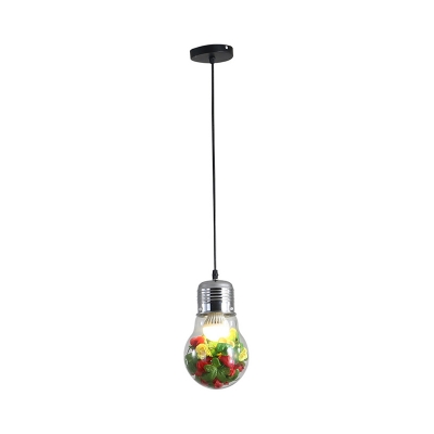 Clear Glass Bulb Shaped Hanging Light Loft Style 1-Head Restaurant Plant Ceiling Pendant, Small/Medium/Large