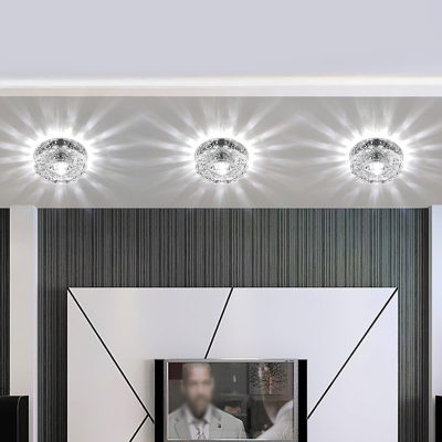 Corridor LED Flush Mounted Lamp Simple Chrome Ceiling Fixture with Floral Crystal Shade in Warm/White/Multi-Color Light