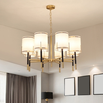 Cylindrical Chandelier Lamp Modern Fabric 6/8 Lights Gold-Black Suspended Lighting Fixture