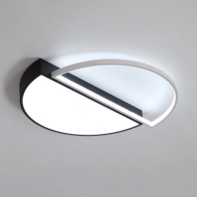 Double Semicircle Flush Ceiling Light Nordic Acrylic Black and White LED Flushmount Lighting in Warm/White Light
