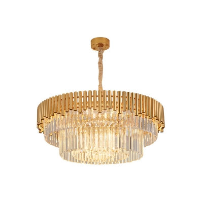Gold Round Tiers Drop Pendant Post-Modern 3/6/9 Lights Prismatic Optical Crystal Chandelier, 15.5