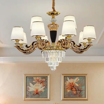 Gold Tapered Ceiling Pendant Lamp Traditional Cream Glass 6/8/12 Heads Dining Room Chandelier in Gold