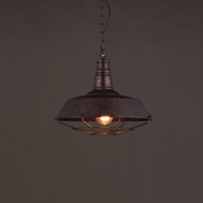 Iron Barn Pendant Ceiling Light Industrial 1-Light Restaurant Small/Large Hanging Light with Cage Bottom in Black/Brass