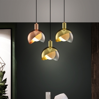 Metal Hemisphere Suspension Light Postmodern 1 Light Brass/Copper Hanging Pendant with Milk Glass Shade Inside, 8