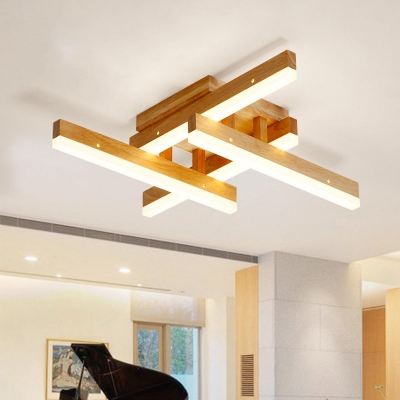 Novelty Modern Criss-Cross Flush Light Wooden Living Room LED Ceiling Mount Lamp in Warm/White/3 Color Light, Small/Medium/Large