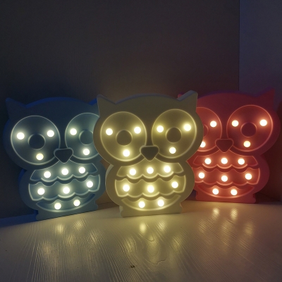 Owl/Cat Battery Mini Night Lamp Cartoon Plastic White/Pink/Blue LED Nightstand Light for Kids Bedroom