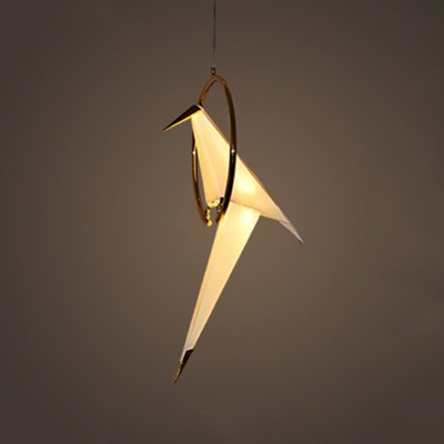 Plastic Origami Crane Drop Pendant Art Deco 1/2/6-Head White and Brass Chandelier Lamp